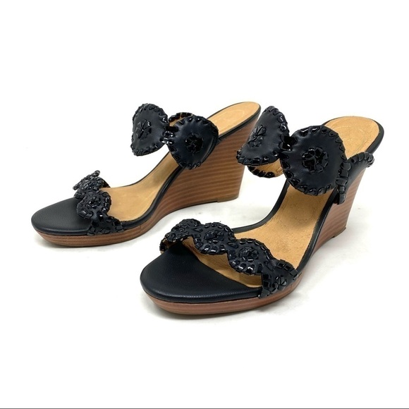 Jack Rogers Black Wedge Sandals Size 7 - Picture 1 of 8